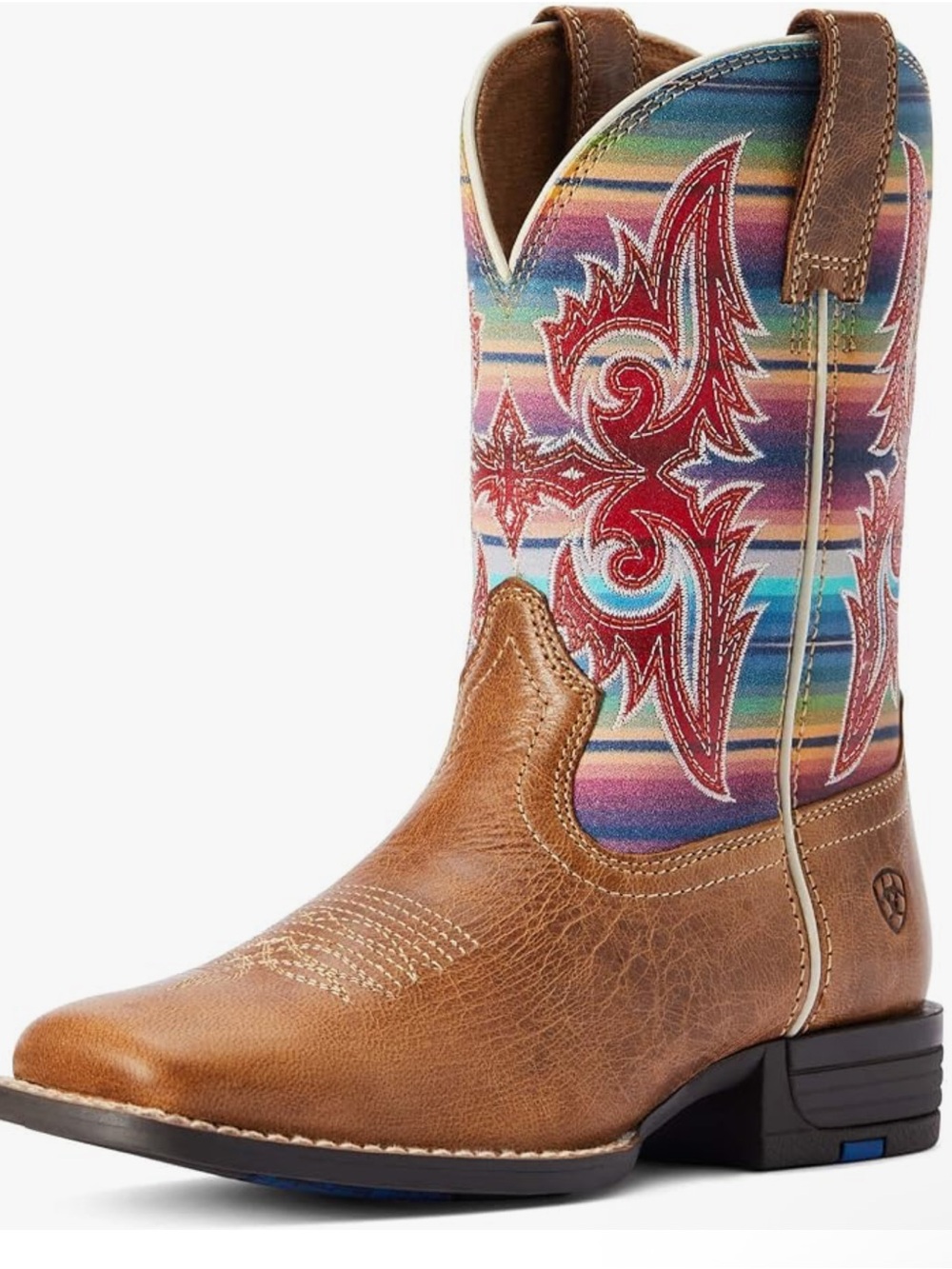 Ariat Girls Brown Leather Western Boots with Multicolor Shaft